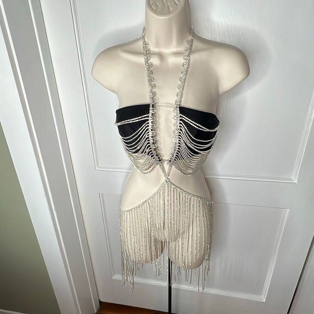 Fashion Nova Luxe Embellished Intimates Set Black Rhinestone Size Small - Picture 2 of 14